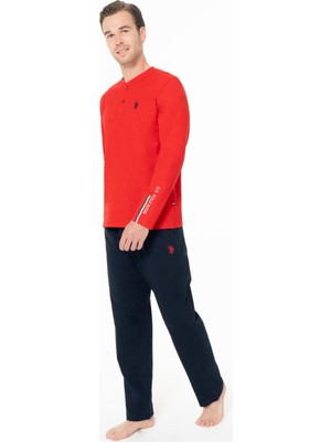 U.s. Polo Assn. Erkek Penye Mevsimlik Düz Renk Ev Giyim Pijama Takım Alt Üst Takım-Kırmızı-2xl