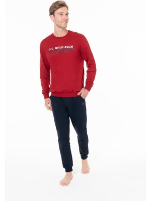 U.s. Polo Assn. Erkek Pamuklu Lisanslı Pijama Takımı 18928-BORDO-2XL