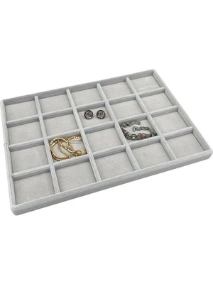 Megass Dekor Süet Kumaş Gri Renkli 34/24 cm 20 Bölmeli Takı Standı