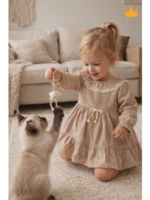0-24 Ay Dantel Detay Pileli Kız Bebek Çocuk Elbise 2018