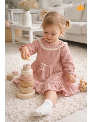 0-24 Ay Dantel Detay Pileli Kız Bebek Çocuk Elbise 2018