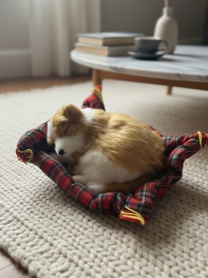 Gifi Peluş Yavru Köpek Oyuncak Minder Üstünde Uyuyan Kedi Orta Boy