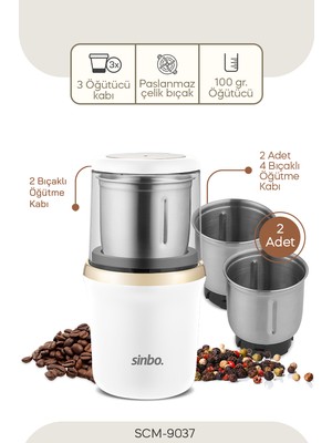 Sinbo SCM-9037 Kahve-Baharat Öğütücü - Beyaz-Gold