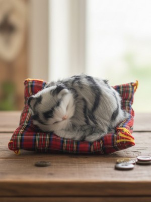Gifi Peluş Yavru Kedi Oyuncak Minder Üstünde Uyuyan Kedi Küçük Boy 10 x 11