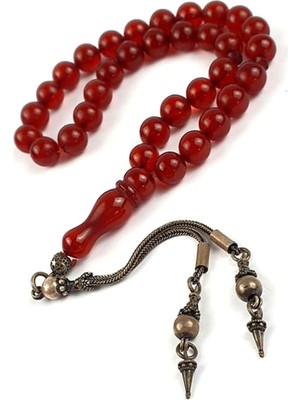 Ateş Kehribar Gümüş Püsküllü Koleksiyon Tesbih
