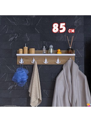 Modilayn Kedi Serisi 81,4X18 cm 5’li Banyo Askısı Seti | 15 Kancalı Raflı Düzenleyici Yer Tasarrufu