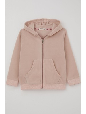 Breeze Kız Bebek Hırka Kapüşonlu Fermuarlı 9 Ay-3 Yaş, Pudra