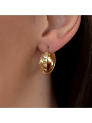 Oroline Kuyumculuk 14 Ayar Altın Çift Sıra Grekli Kadın Küpe