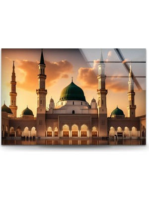 Myphotostation Mescid-I Nebevi Dekoratif Temperli Cam Tablo, Modern Uv Baskılı Duvar Tablosu, Salon ve Ofis Için Şık Duvar Dekoru