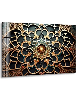 Myphotostation Islam Mandala Dekoratif Temperli Cam Tablo, Modern Uv Baskılı Duvar Tablosu, Salon ve Ofis Için Şık Duvar Dekoru