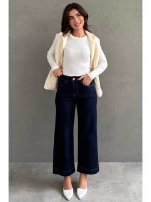 Madmext Lacivert Düz Kesim Geniş Paça Kadın Flared Jean MG2630