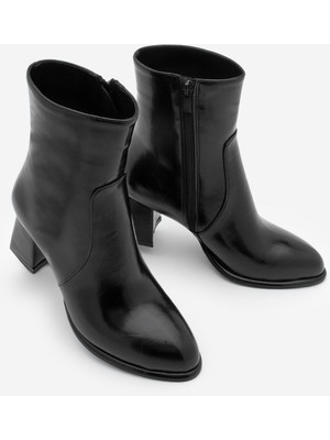 Marjin Kadın Fermuarlı Sıcak Astar Kalın Topuklu Bot Hersin Siyah