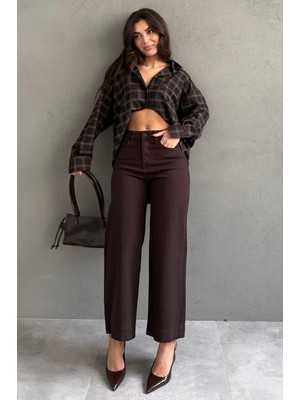 Madmext Kahverengi Düz Kesim Geniş Paça Kadın Flared Jean MG2630