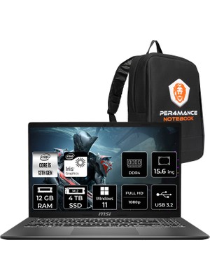 MSI Msı Modern 15 Intel Core I5 1334U 12GB 4tb SSD 15.6" Fhd W11H Taşınabilir Bilgisayar & Per4 Çanta F13MG869XTRP360