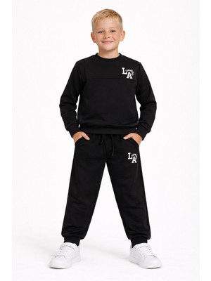 Zepkids Baskılı Nakışlı Siyah Renk Erkek Çocuk Eşofman Takımı