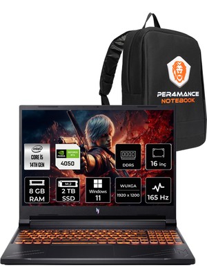 Acer Nitro V 16 Intel Core I5 14450HX 8gb 2tb SSD RTX4050/6GB 85W 16" Fhd+ 165Hz W11P Taşınabilir Bilgisayar & Per4 Çanta NHQTREY001P384