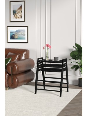 ED Efelez Design Zigon Sehpa , Aden 3'lü Tepsi Zigon Sehpa Takımı Siyah Metal - Siyah Mermer Tabla