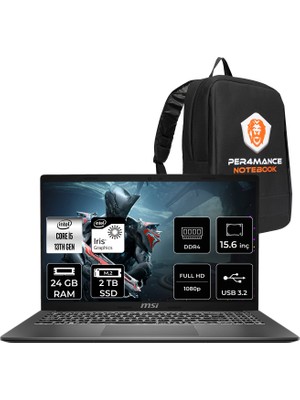 MSI Msı Modern 15 Intel Core I5 1334U 24GB 2tb SSD 15.6" Fhd Fdos Taşınabilir Bilgisayar & Per4 Çanta F13MG869XTRP324