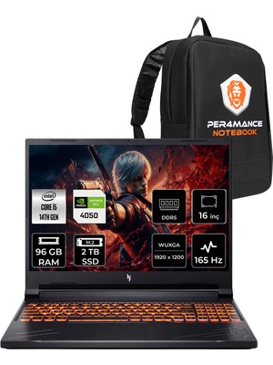 Acer Nitro V 16 Intel Core I5 14450HX 96GB 2tb SSD RTX4050/6GB 85W 16" Fhd+ 165Hz Fdos Taşınabilir Bilgisayar & Per4 Çanta NHQTREY001P339