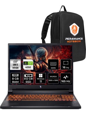 Acer Nitro V 16 Intel Core I5 14450HX 8gb 512GB SSD RTX4050/6GB 85W 16" Fhd+ 165Hz W11P Taşınabilir Bilgisayar & Per4 Çanta NHQTREY001P382