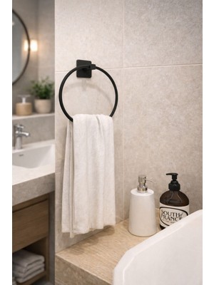 Syn Aksesuar Yapışkanlı Yuvarlak Havluluk Siyah Banyo Havlu Askısı
