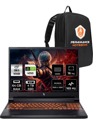 Acer Nitro V 16 Intel Core I5 14450HX 64GB 4tb SSD RTX4050/6GB 85W 16" Fhd+ 165Hz Fdos Taşınabilir Bilgisayar & Per4 Çanta NHQTREY001P335