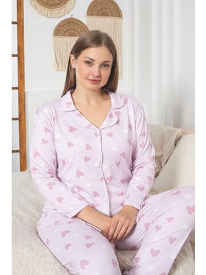 Asel Büyük Beden Sendy Kumaş Boydan Düğmeli Pijama Takımı