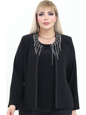 Ladies First Büyük Beden 4013 Siyah Ceket+Bluz Takım