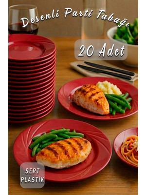 Ezupack 20'li Kırmızı Renk Lüx Sert Plastik Parti Doğum Günü Sunum Davet Nişan Söz Akrilik Mika Krist Tabak