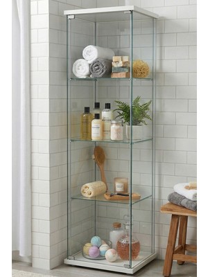 Cam Raflı Kapaklı Düzenleyici Banyo Dolabı Çok Amaçlı Lavabo Malzeme Dolap Havluluk Organizer