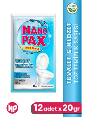 Nanopax 12'li Ultra Konsantre Tuvalet & Klozet Temizleyici Toz Saşe - Toplam 9 Litre - Vegan & Ekolojik