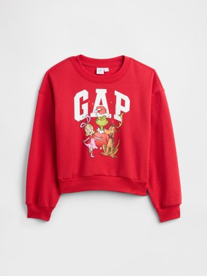 Gap Kız Çocuk Kırmızı Dr Seuss™ Oversized Wedge Logo Sweatshirt