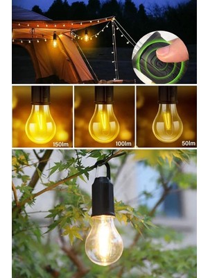 WİderMarkt USB Şarjlı LED Kamp Ampulü - Askılı Taşınabilir Outdoor Lamba, 3 Kademeli Işık, Suya Dayanıklı