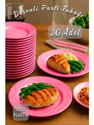 Ezupack 20'li Pembe Renk Lüx Sert Plastik Parti Doğum Günü Sunum Davet Nişan Söz Akrilik Mika Kristal Tabak