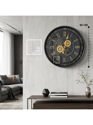 İki Yedi Konsept Hubert Füme Renk 60 cm Döner Çarklı Duvar Saati Metal Mekanizmalı Salon Ofis Duvar Dekoru Hediye
