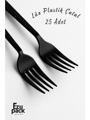 Ezupack 25'li Lüx Sert Plastik Siyah Çatal Parti Doğum Günü Sunum Davet Nişan Söz Kullan At Organizasyon