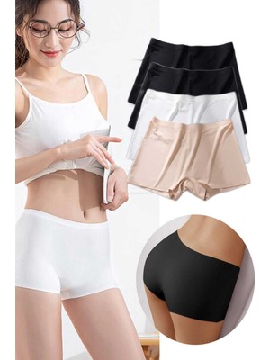 Royaleks 4 Adet Kadın Dikişsiz Görünmez Iz Yapmaz Mini Şort Boxer Siyah Beyaz Ten