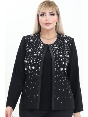 Ladies First Büyük Beden 3998 Siyah Ceket+Bluz Takım