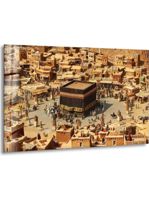 Myphotostation Mekke Islam Dekoratif Temperli Cam Tablo, Modern Uv Baskılı Duvar Tablosu, Salon ve Ofis Için Şık Duvar Dekoru Tablo
