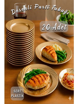 Ezupack 20'li Gold Renk Lüx Sert Plastik Parti Doğum Günü Sunum Davet Nişan Söz Akrilik Mika Kristal Tabak