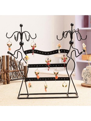 Özer Kutu Metal Bayan Figürlü Küpe Kolye Dekoru( 22 Çift Küpe &10 Kolyelik),takı Organizatörsiyah