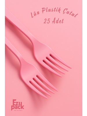 Ezupack 25'li Lüx Sert Plastik Pembe Çatal Parti Doğum Günü Sunum Davet Nişan Söz Kullan At Organizasyon
