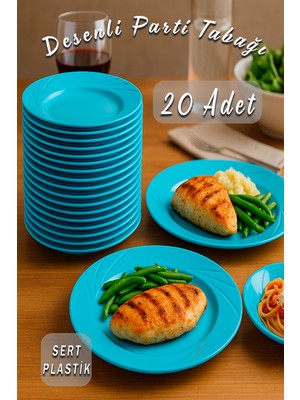 Ezupack 20'li Mavi Renk Lüx Sert Plastik Parti Doğum Günü Sunum Davet Nişan Söz Akrilik Mika Kristal Tabak