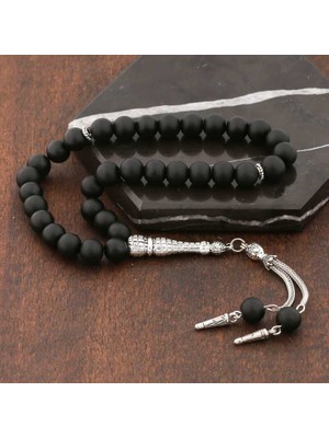 Costurera ​doğaltaş Metal Püsküllü Mat Oniks Taşı Tesbih