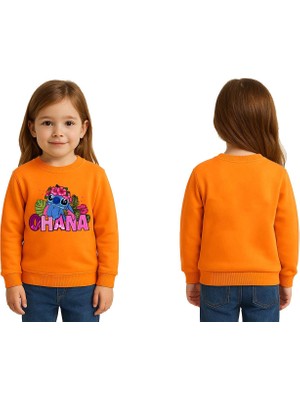 Sedirli Unisex Stitch Baskılı Çocuk Swaetshirt 3 Iplik Şardonlu