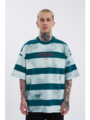 Machinist Erkek Everyting You Baskılı Oversize Tişört Yağ Yeşili-Ekru