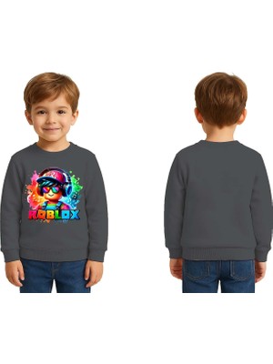 Sedirli Unisex Roblox Baskılı Çocuk Swaetshirt 3 Iplik Şardonlu