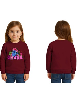 Sedirli Unisex Stitch Baskılı Çocuk Swaetshirt 3 Iplik Şardonlu