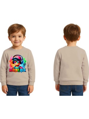Sedirli Unisex Roblox Baskılı Çocuk Swaetshirt 3 Iplik Şardonlu