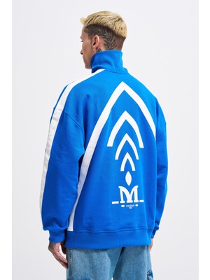 Machinist Erkek Yüksek Yaka Baskılı Fermuarlı Sweatshirt Açık Mavi